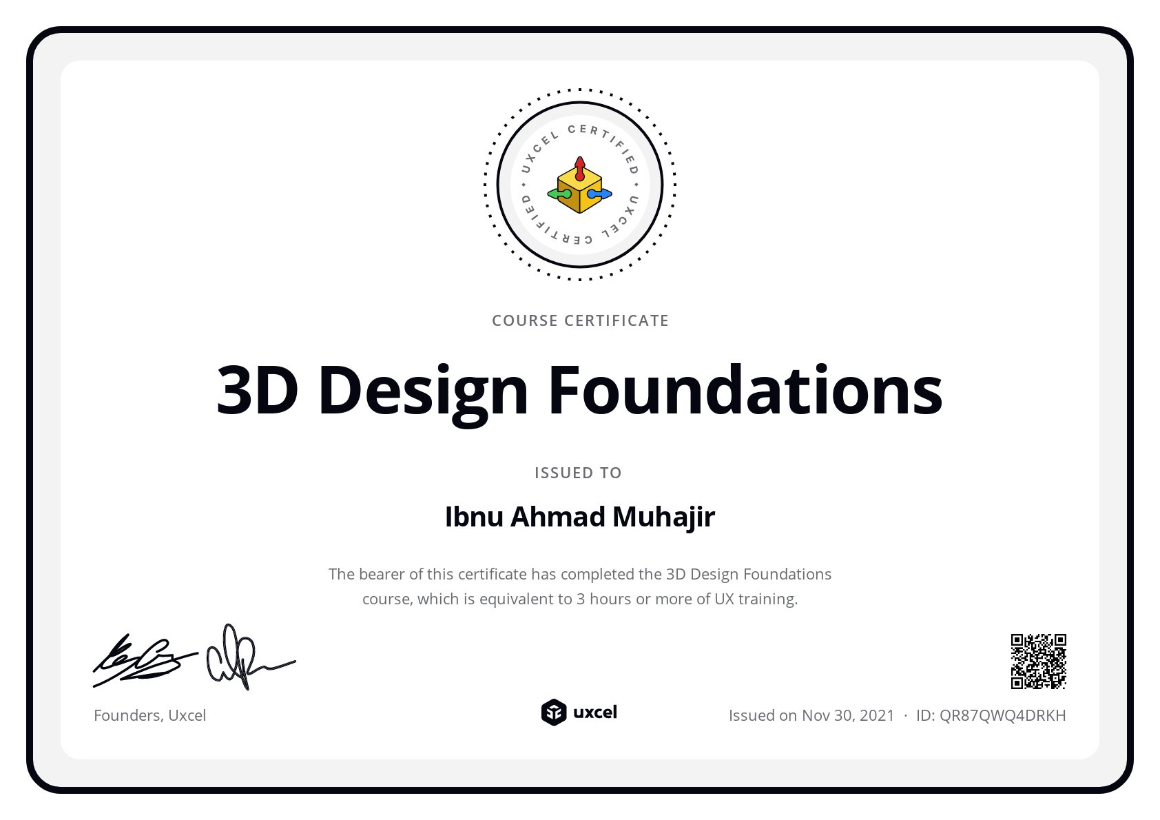 Ibnu Ahmad Muhajir's certificate